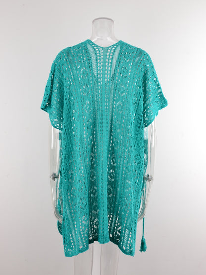 Cutout V-Neck Cover-Up with Tassel