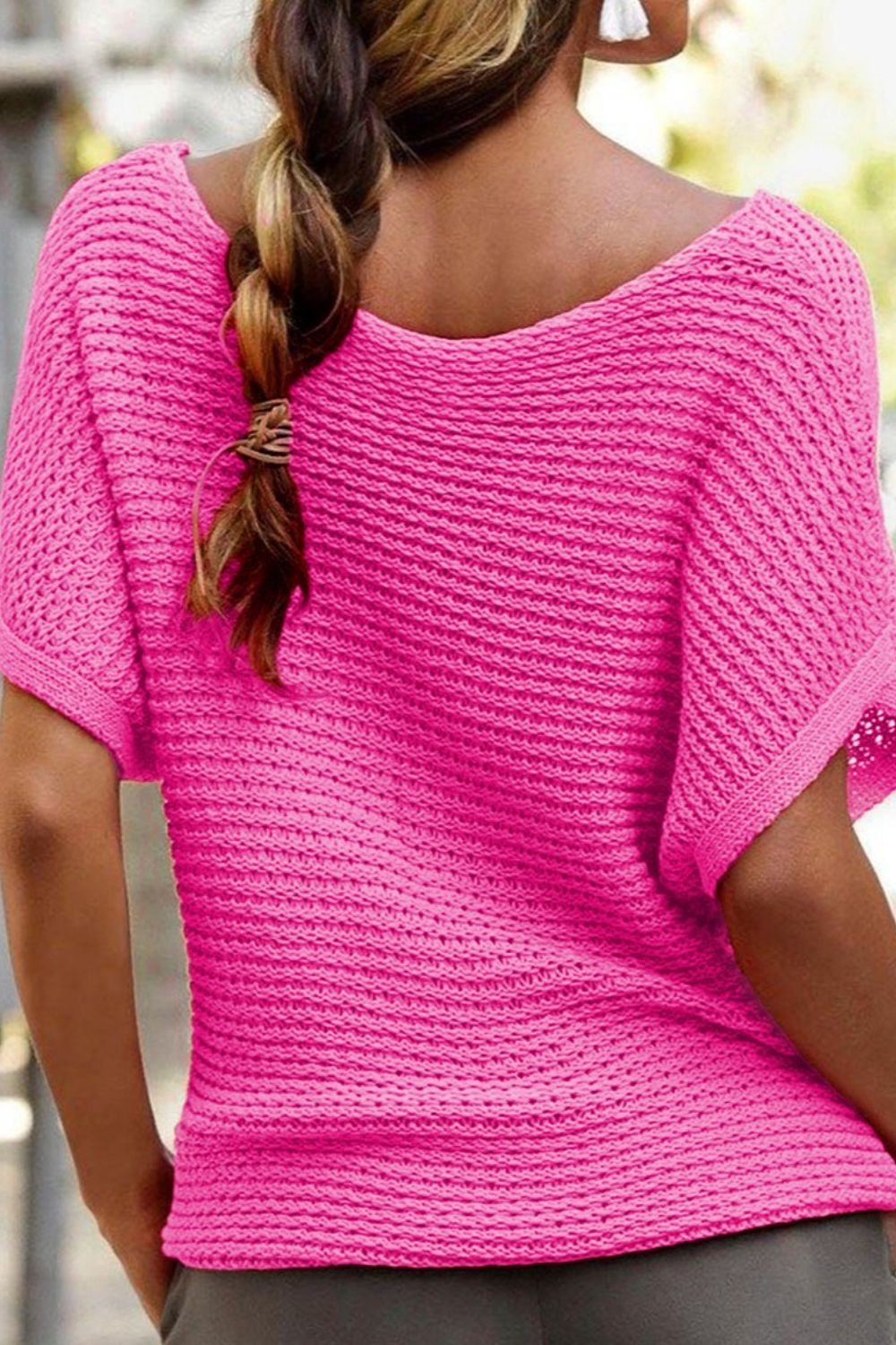 Boat Neck Short Sleeve Sweater